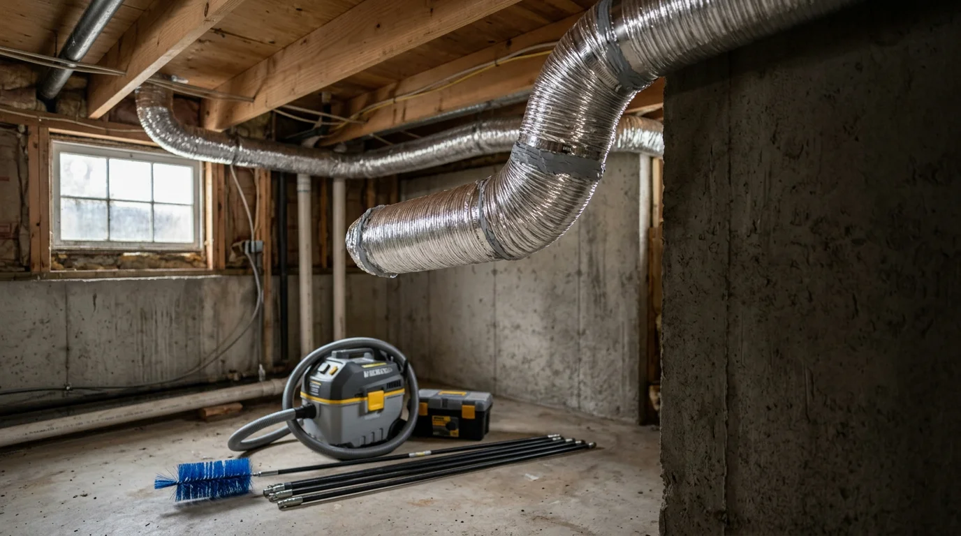 Sheet metal technician installing residential HVAC ductwork